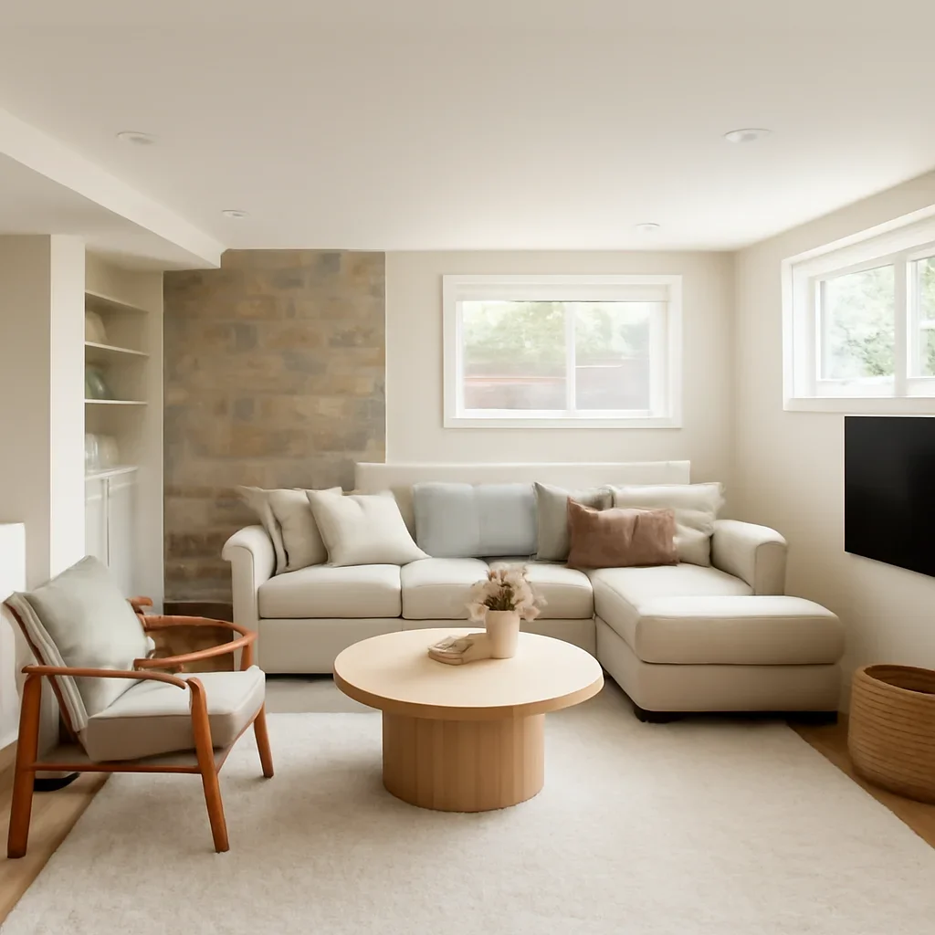 Welcoming basement family room designed for everyday use