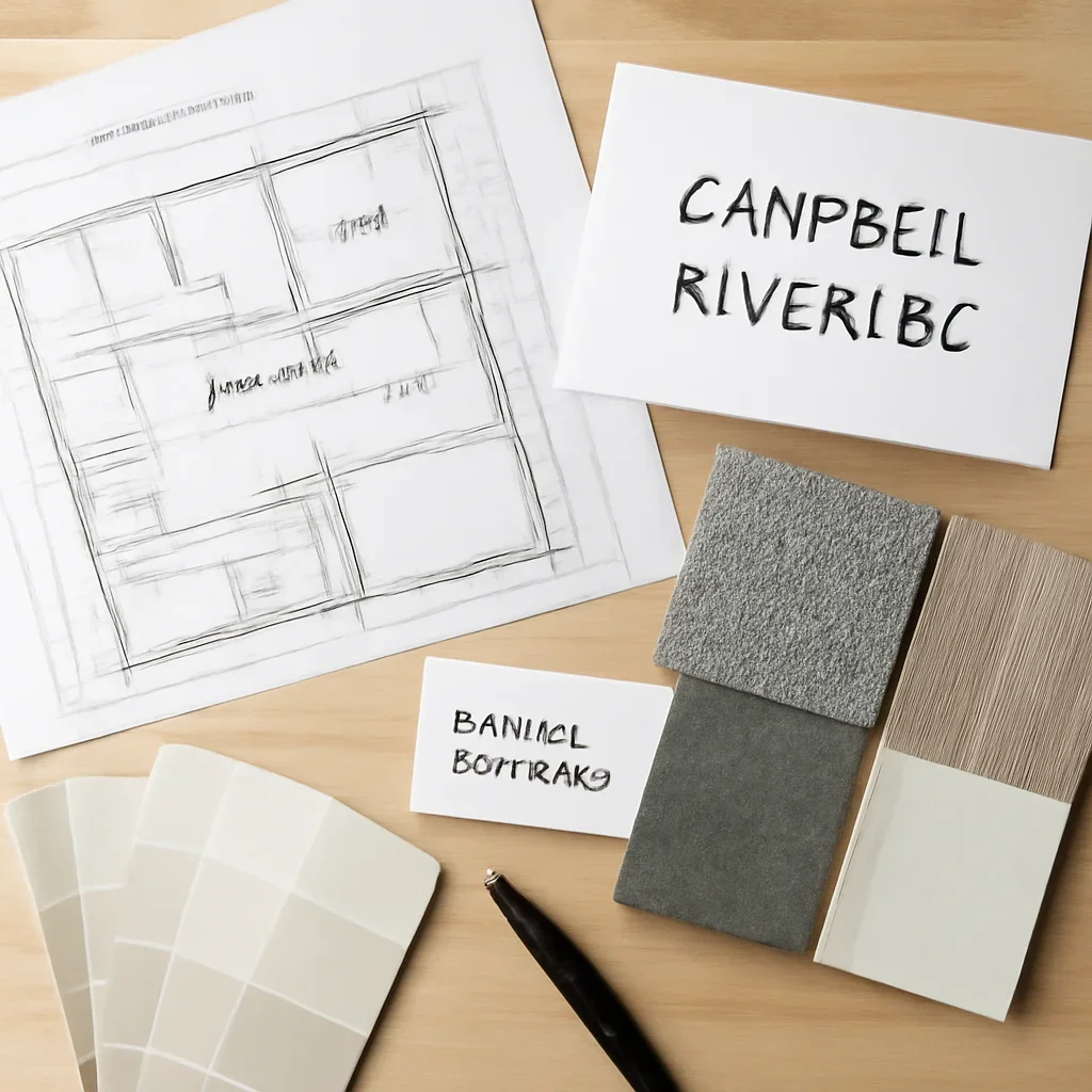 Basement Renovation planning materials for a project in Campbell River, BC