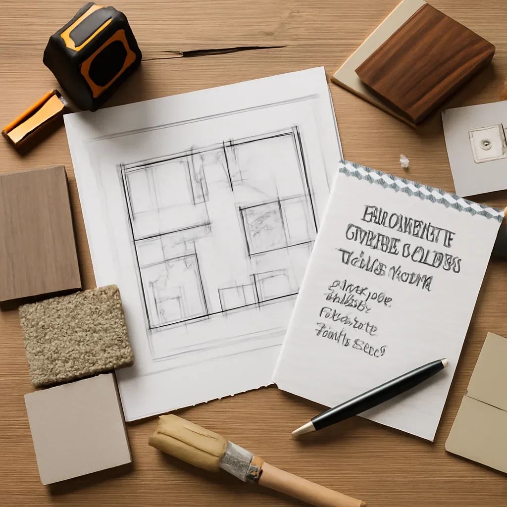Basement Renovation planning materials for a project in Kelowna, BC
