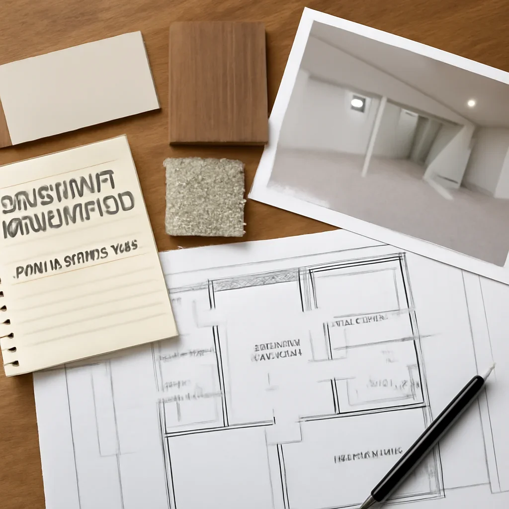 Basement Renovation planning materials for a project in Maple Ridge, BC