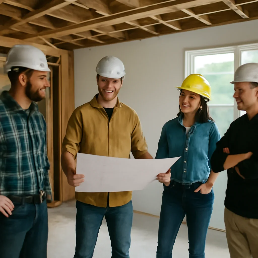 Renovation team discussing basement renovation scope for a Richmond property