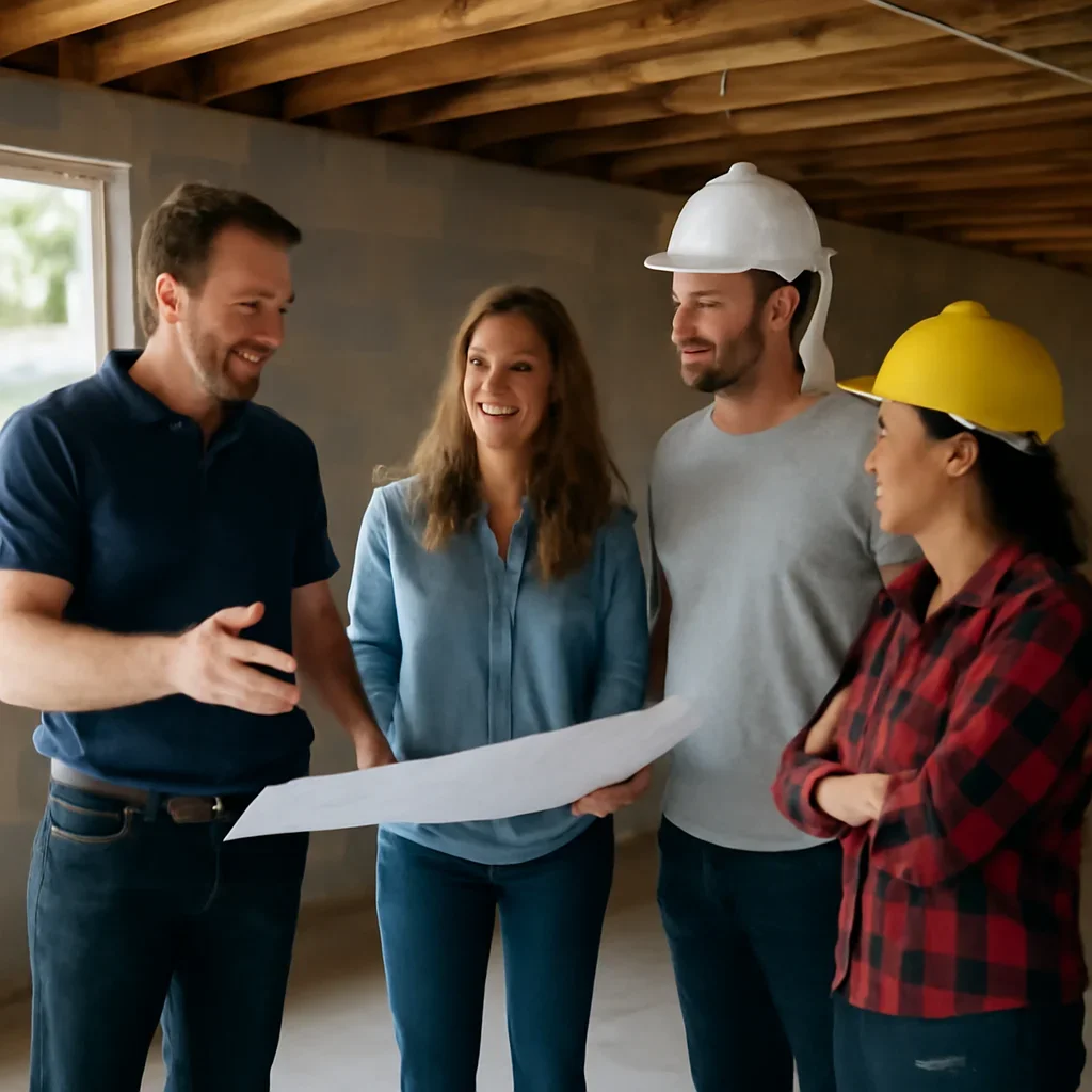 Renovation team discussing basement renovation scope for a Surrey property