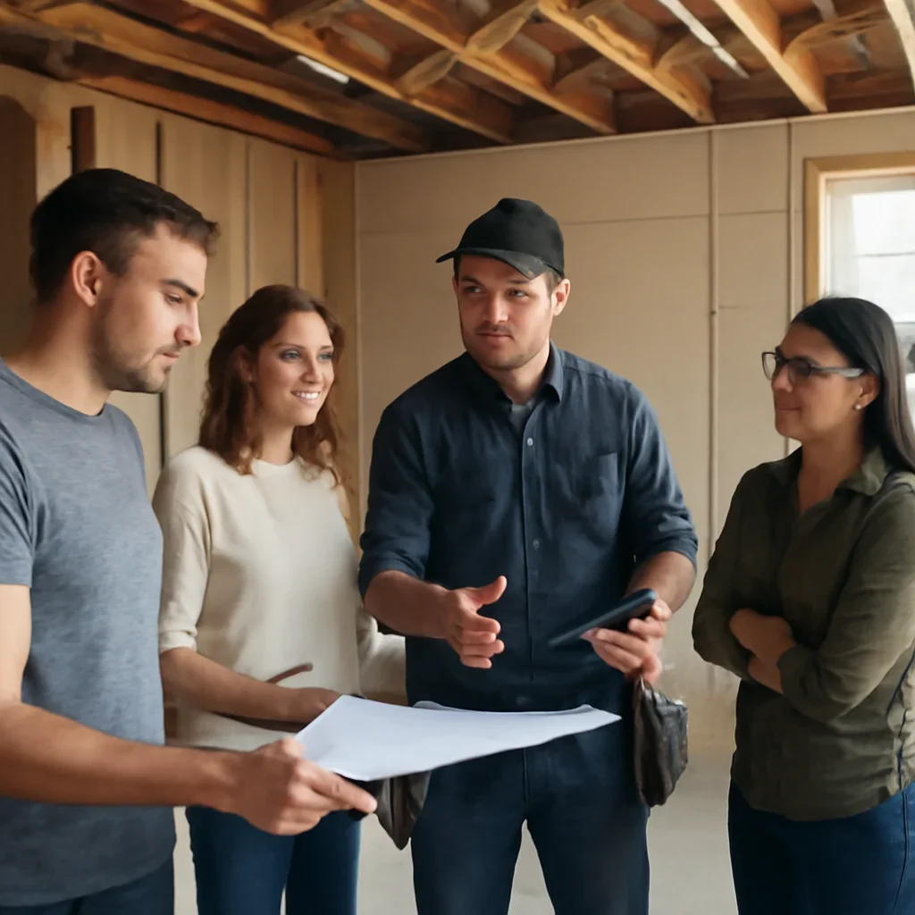 Renovation team discussing basement renovation scope for a Vancouver property