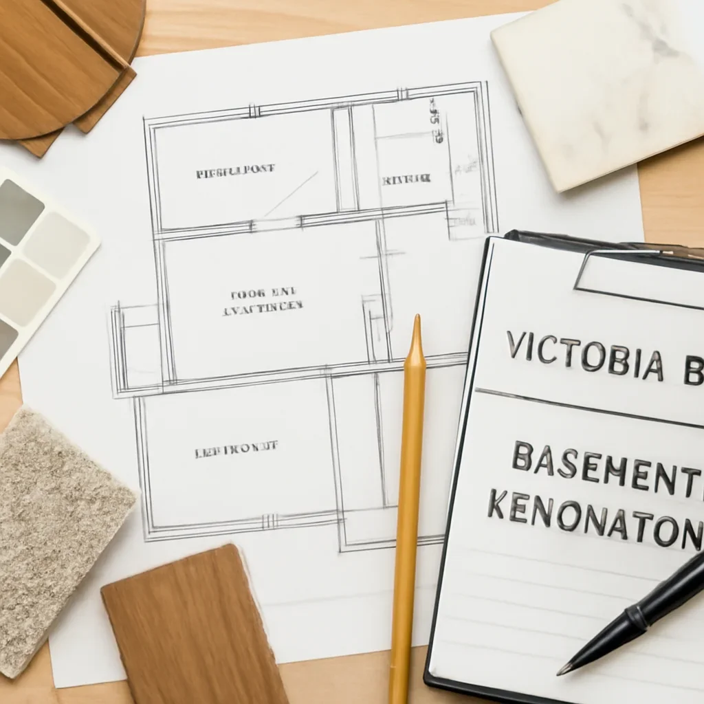 Basement Renovation planning materials for a project in Victoria, BC