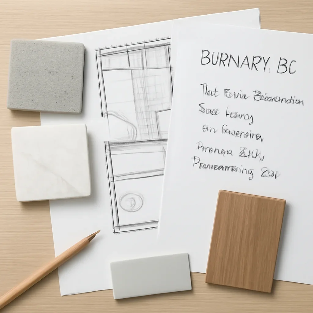 Bathroom Renovation planning materials for a project in Burnaby, BC