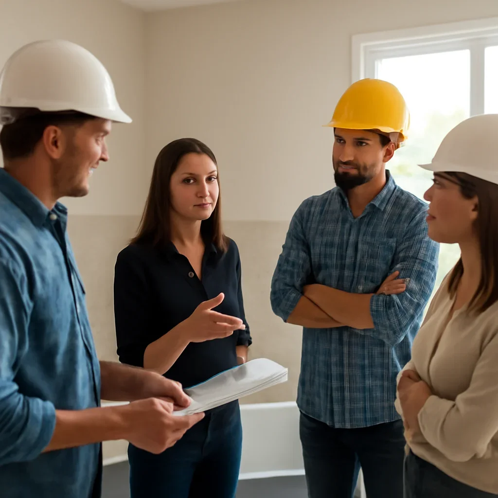 Renovation team discussing bathroom renovation scope for a Chilliwack property