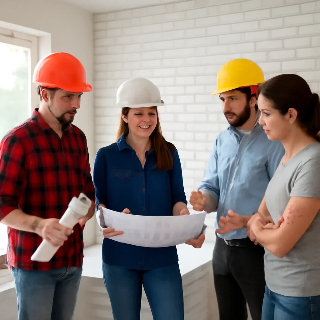 Renovation team discussing bathroom renovation scope for a Nanaimo property