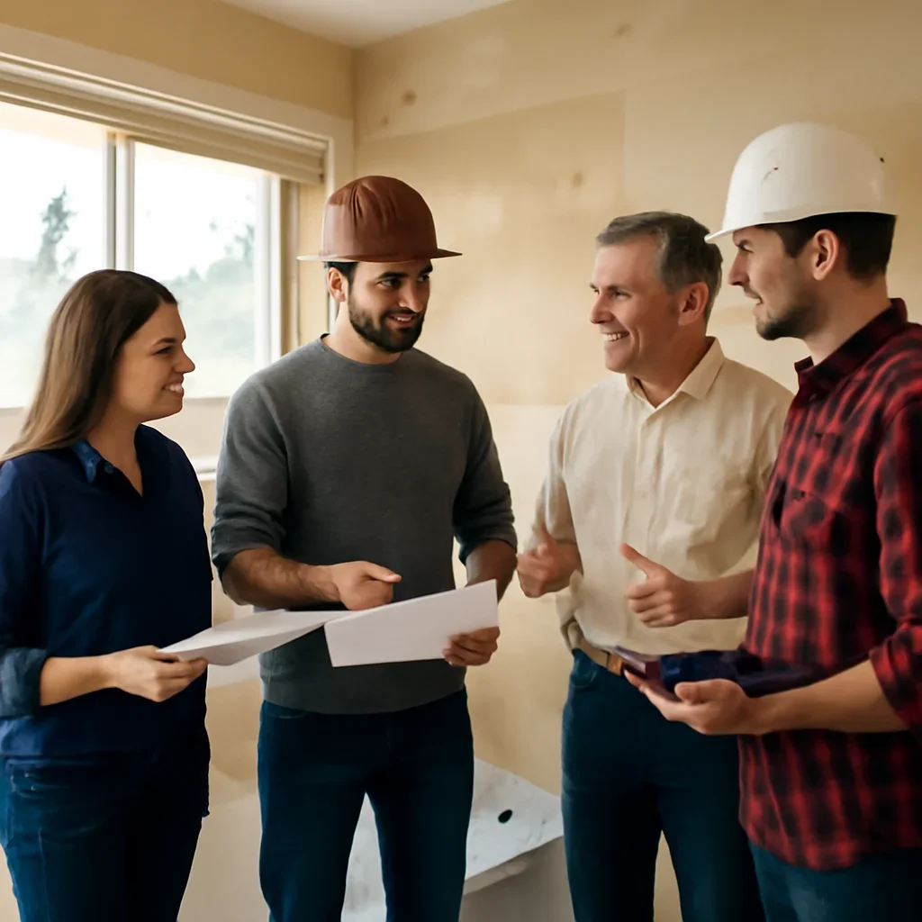 Renovation team discussing bathroom renovation scope for a Prince George property