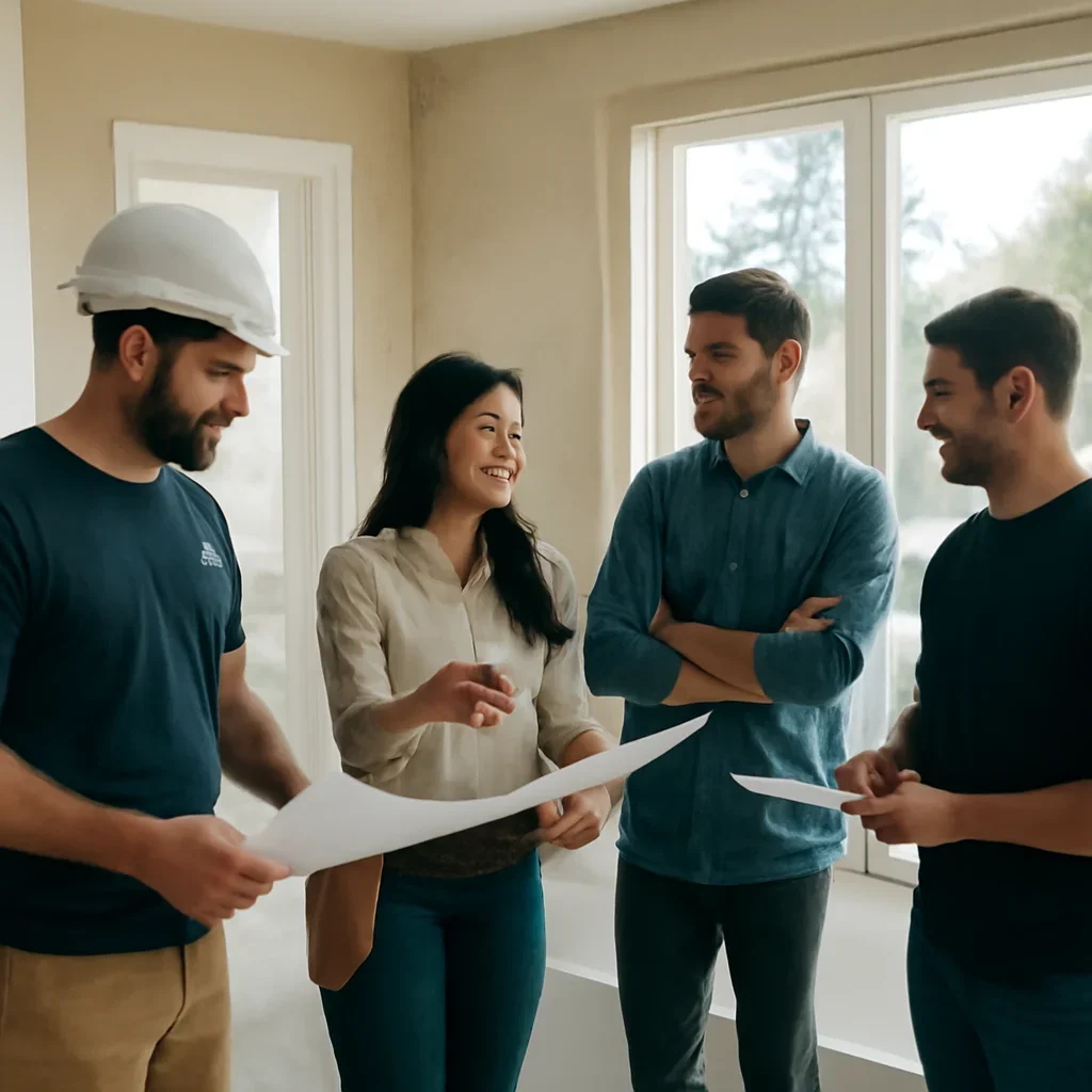 Renovation team discussing bathroom renovation scope for a Vancouver property