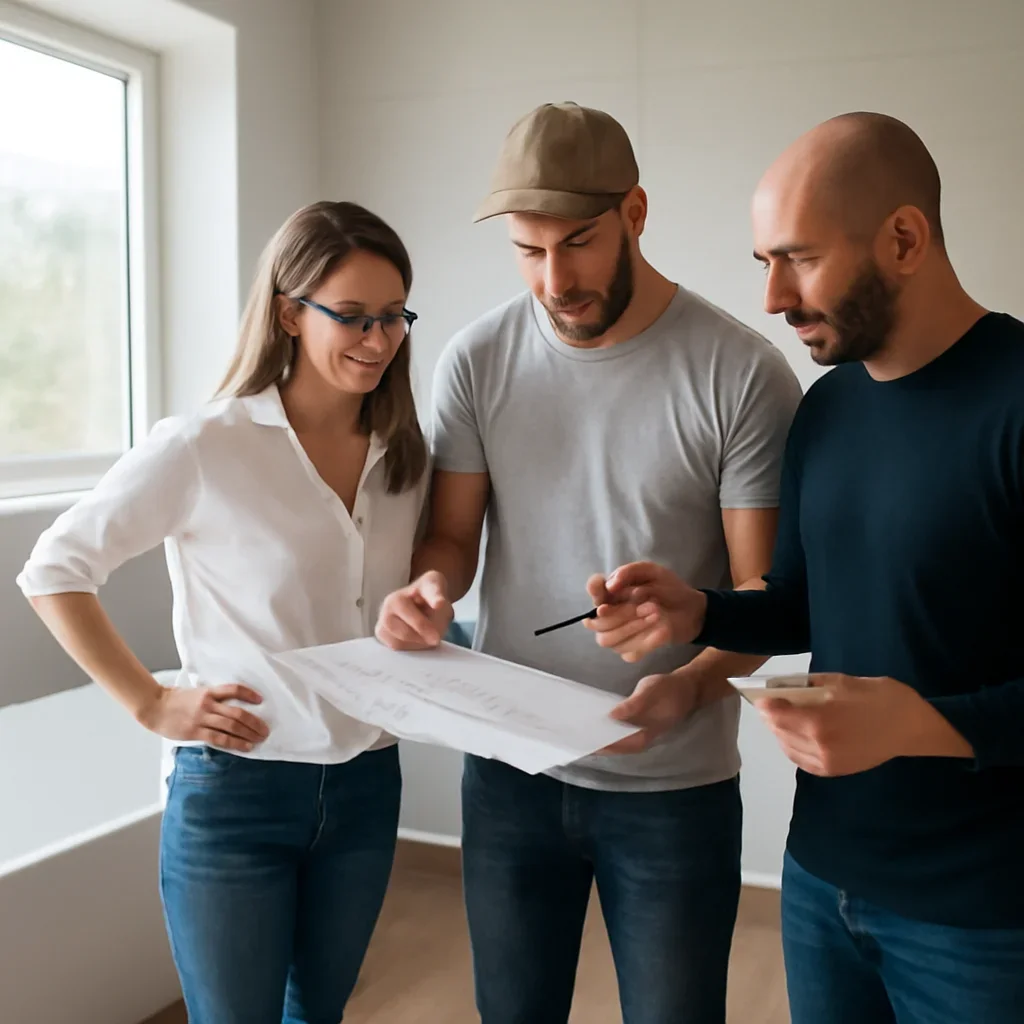Renovation team discussing bathroom renovation scope for a West Vancouver property