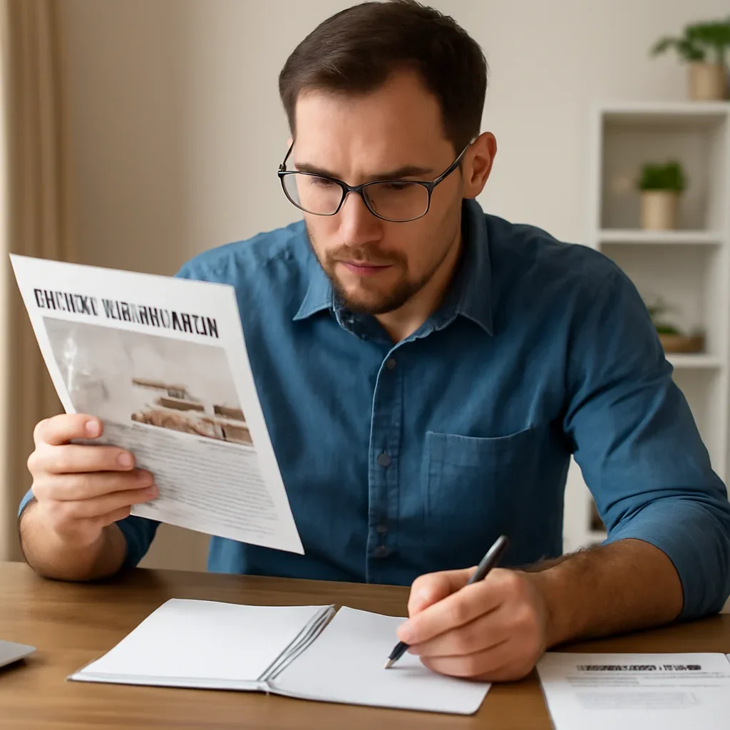 Homeowner turning article research into renovation planning for home renovation checklist for bc homeowners