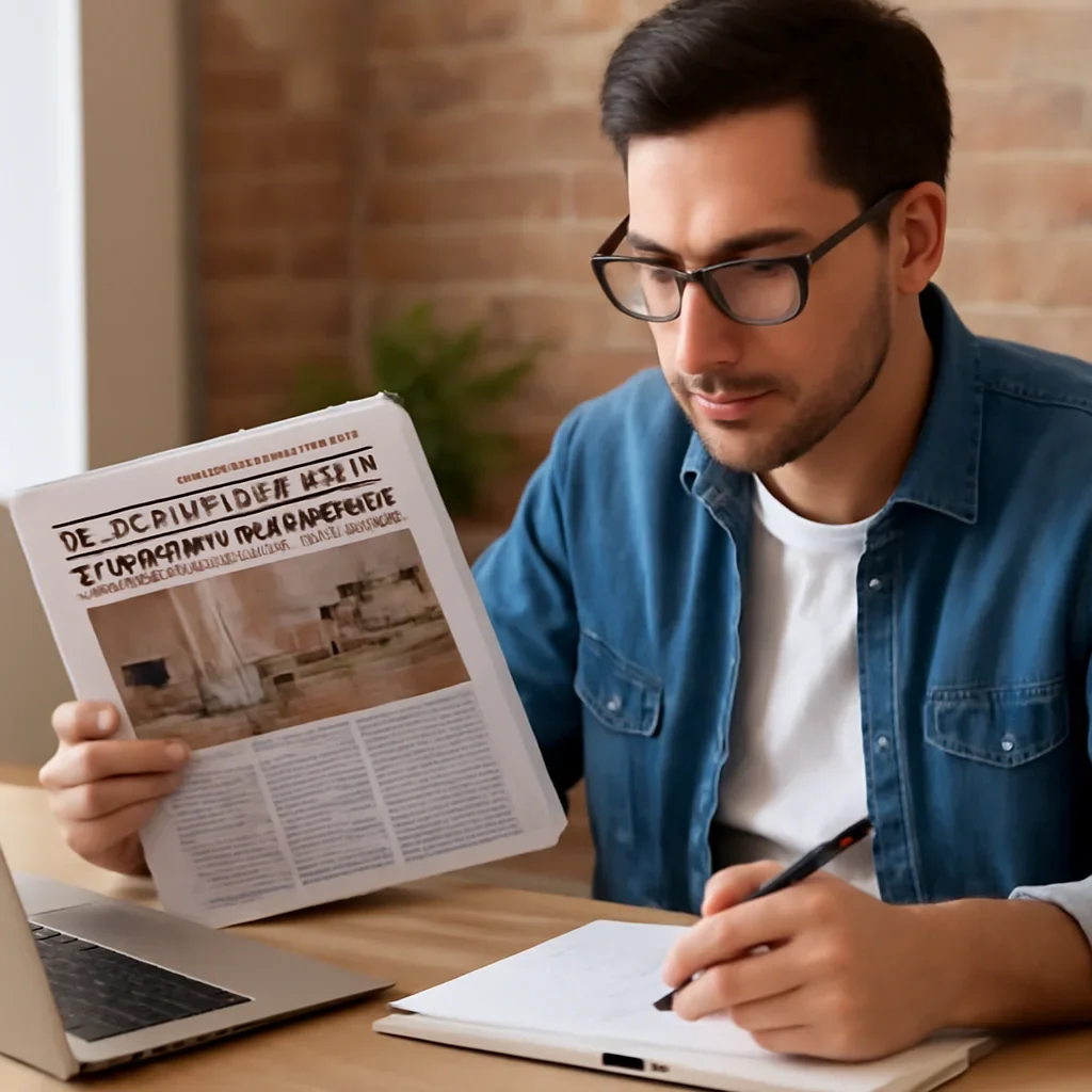 Homeowner turning article research into renovation planning for where to stay during a home renovation