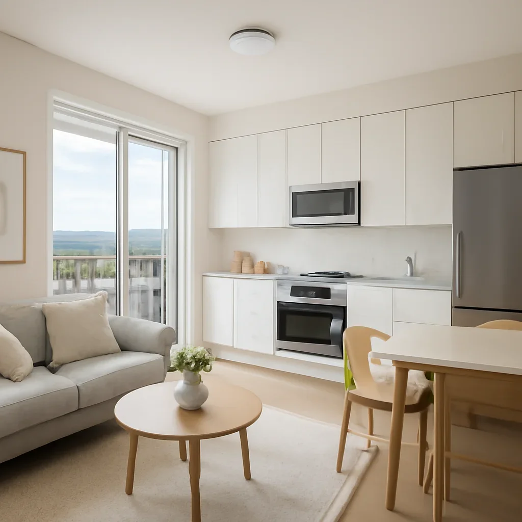 Finished condo interior with clean lines and space-saving upgrades