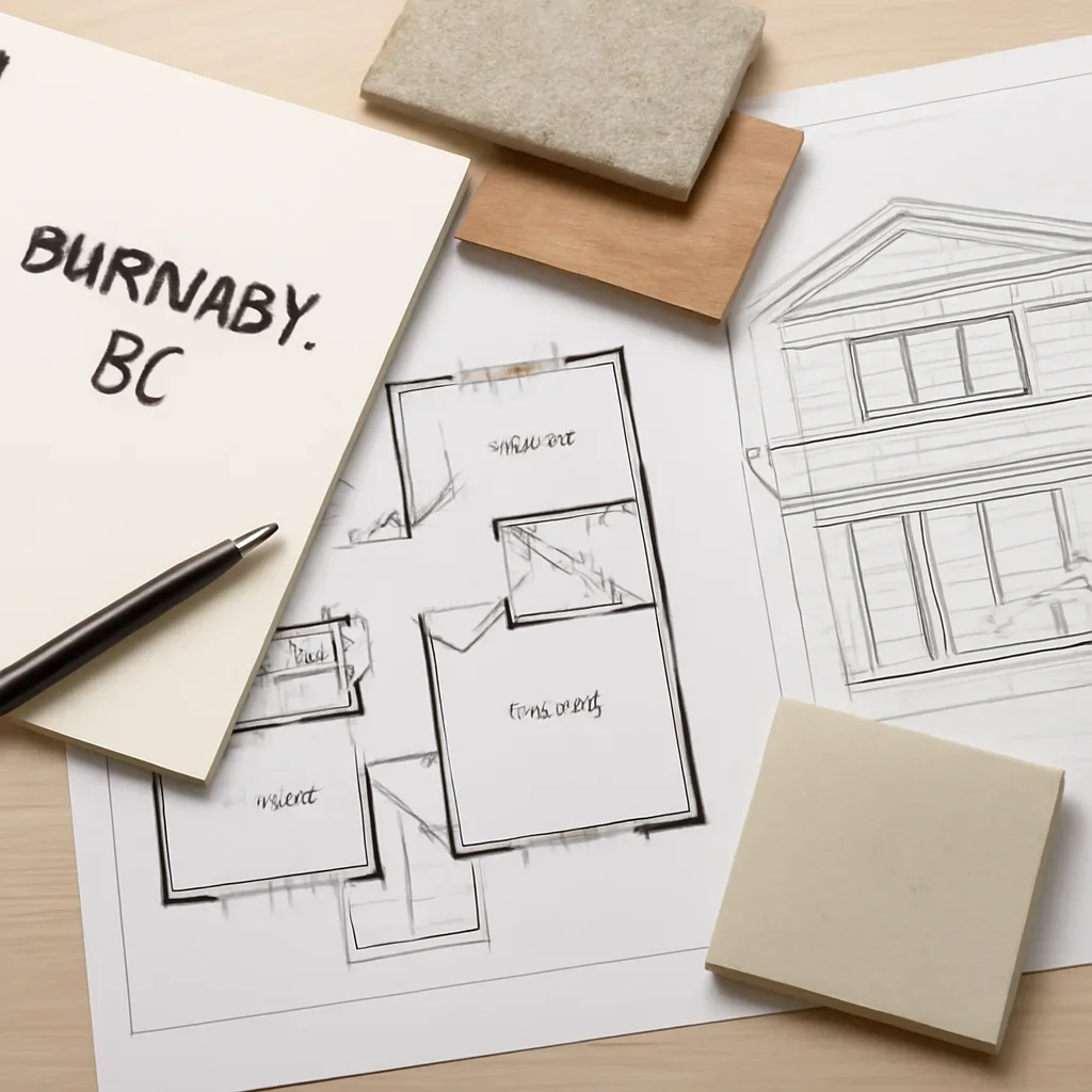 Home Renovation planning materials for a project in Burnaby, BC