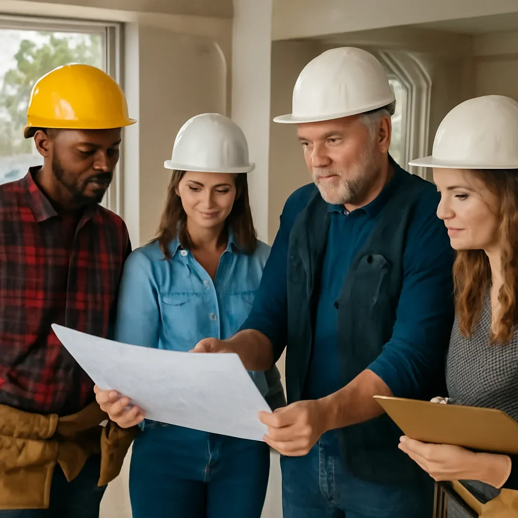 Renovation team discussing home renovation scope for a Burnaby property