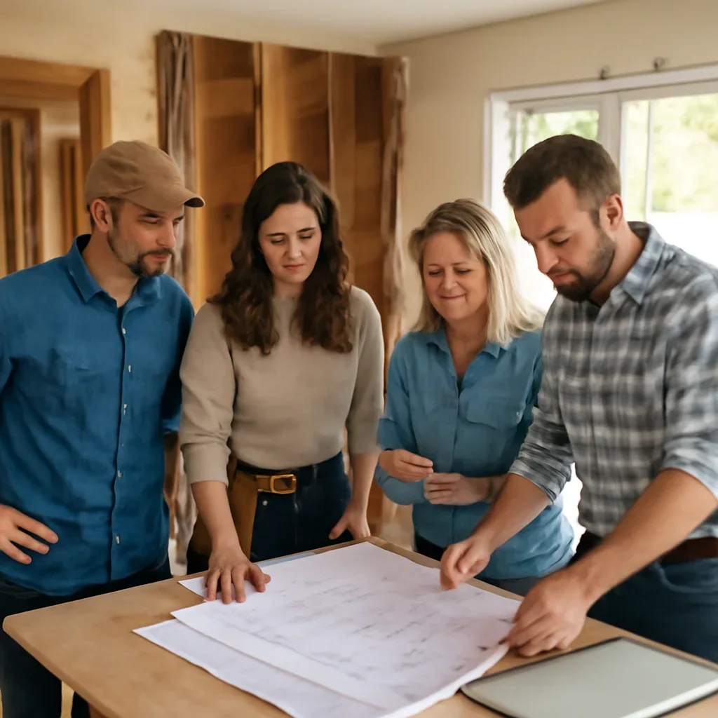 Renovation team discussing home renovation scope for a Langley property