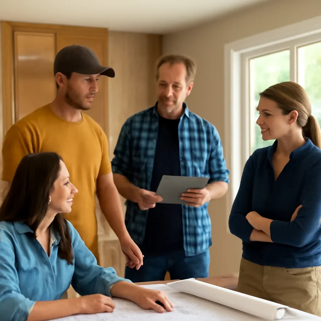 Renovation team discussing home renovation scope for a Prince George property