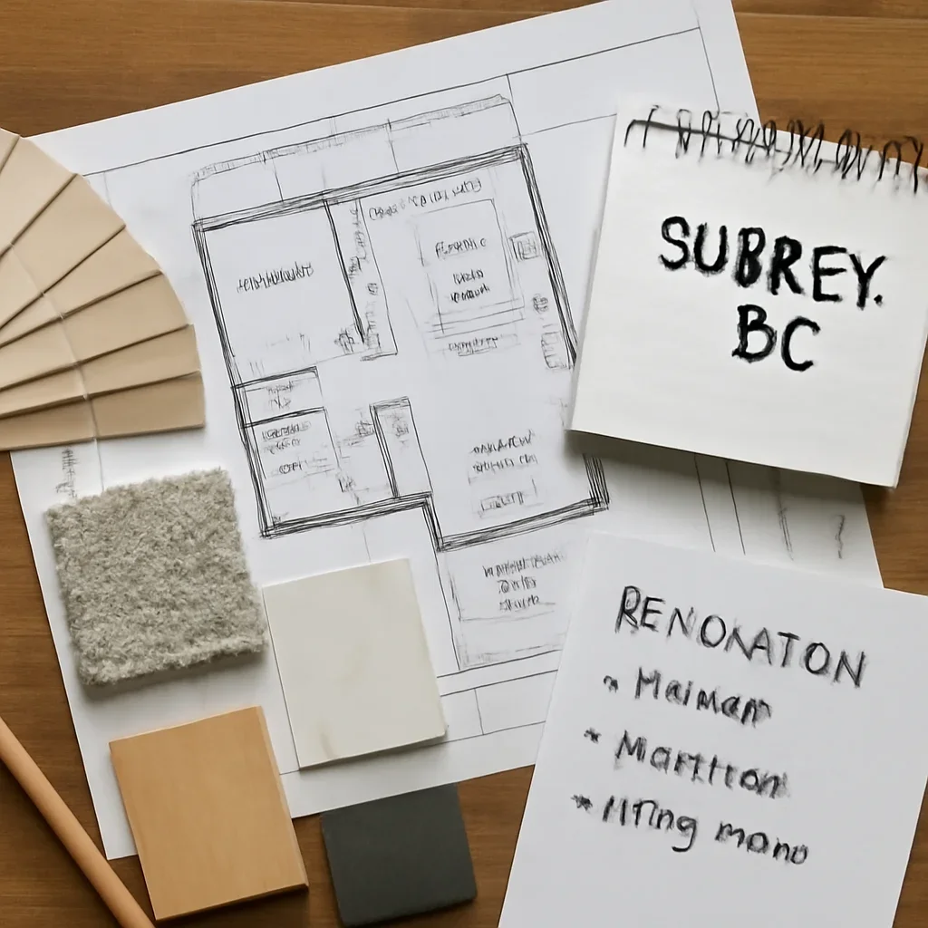 Home Renovation planning materials for a project in Surrey, BC