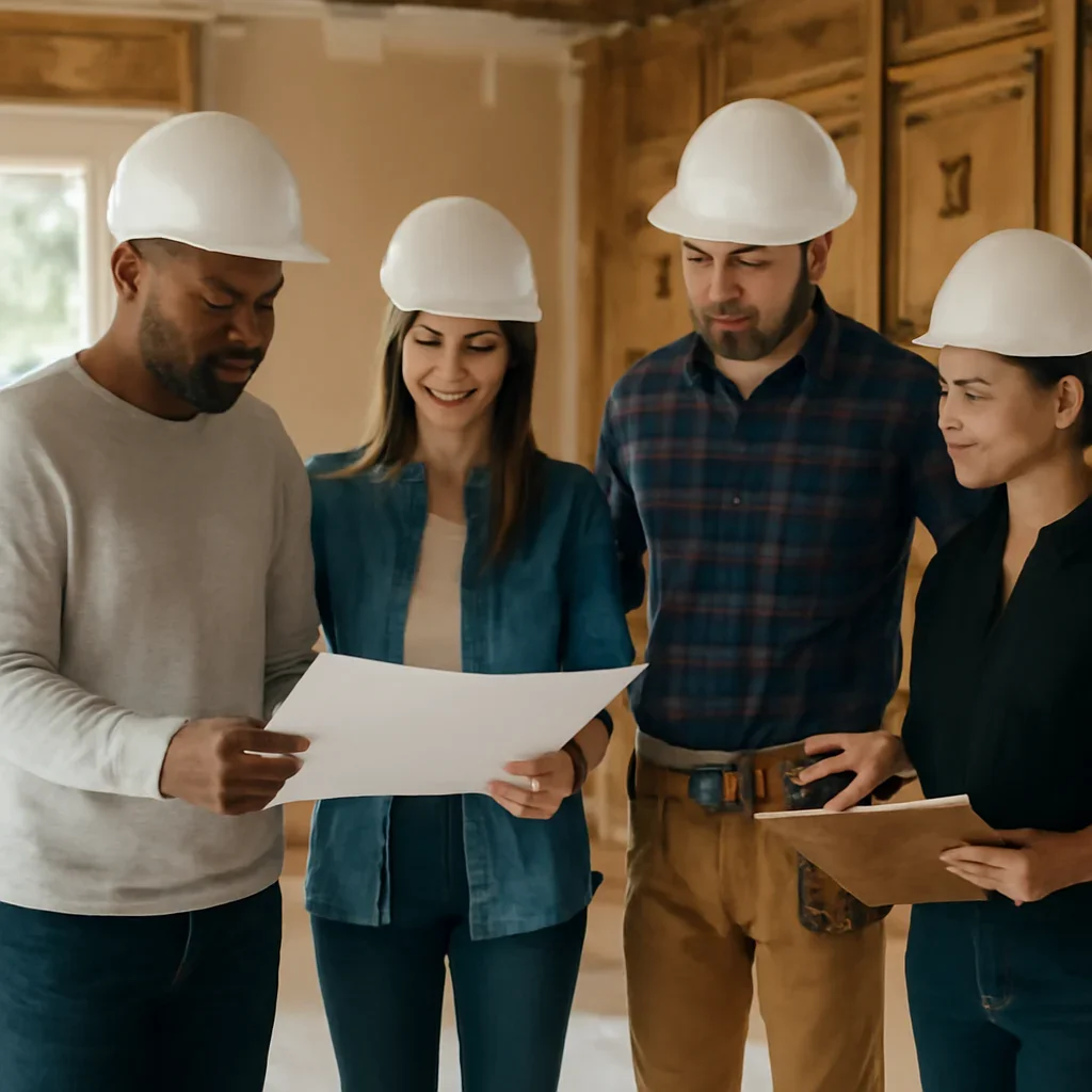 Renovation team discussing home renovation scope for a Surrey property