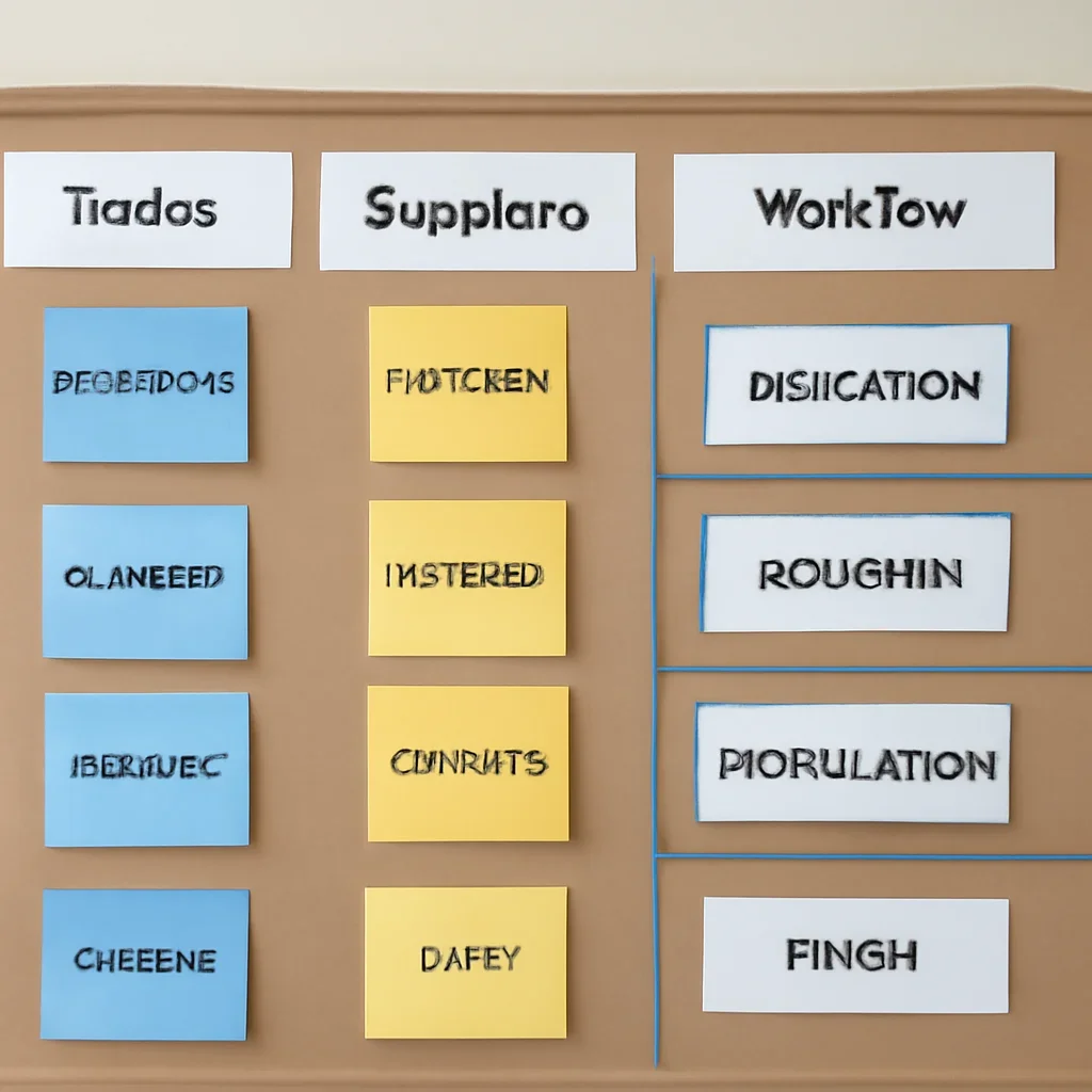 Renovation integration board showing trades, suppliers, and workflow checkpoints