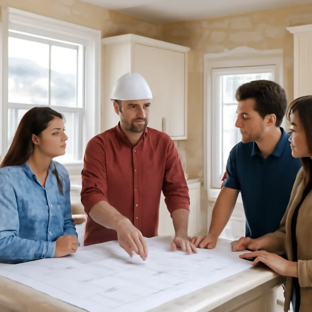 Renovation team discussing kitchen renovation scope for a Richmond property