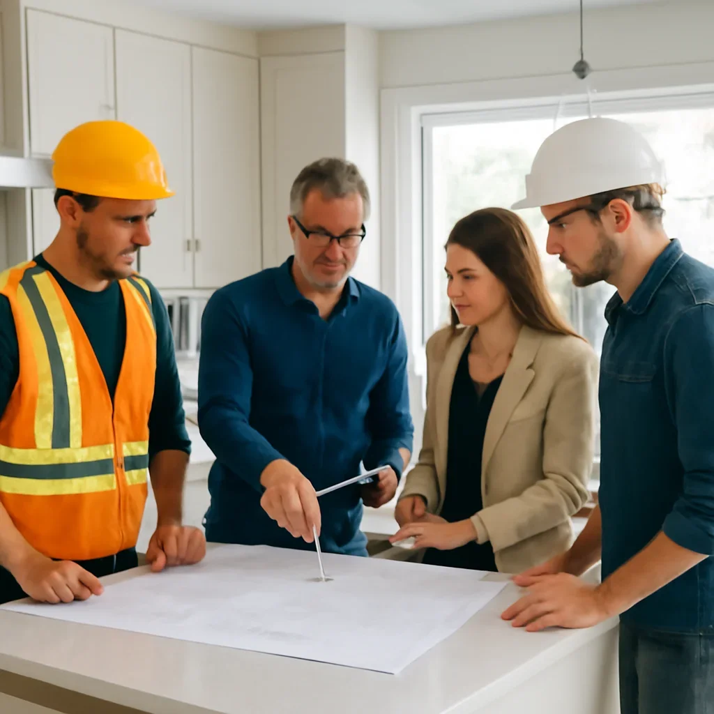 Renovation team discussing kitchen renovation scope for a Surrey property