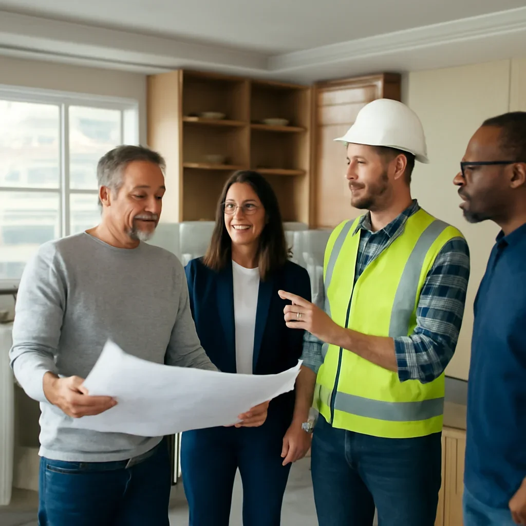 Renovation team discussing kitchen renovation scope for a Vancouver property