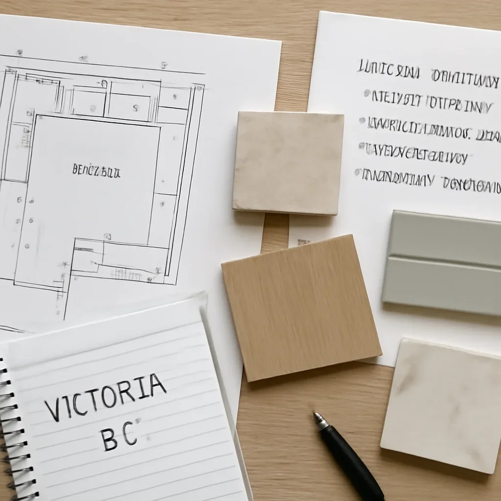 Kitchen Renovation planning materials for a project in Victoria, BC