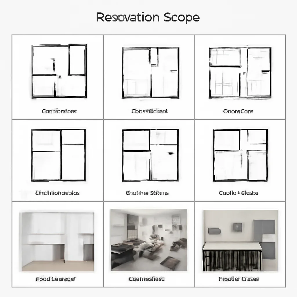 Renovation scope comparison board for different project sizes