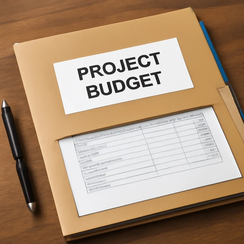 Project budget folder prepared for a renovation financing conversation