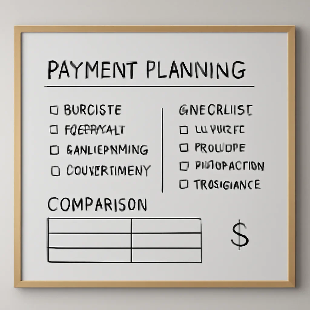 Renovation financing guide board with payment planning notes and checklist